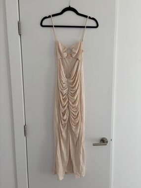 Camila Coelho Cream Ruched Cutout Maxi Dress